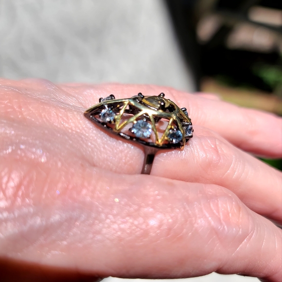 Citrine & Topaz Sterling Rhodium & Gold Art Deco ring sz6.5 - Picture 7 of 15